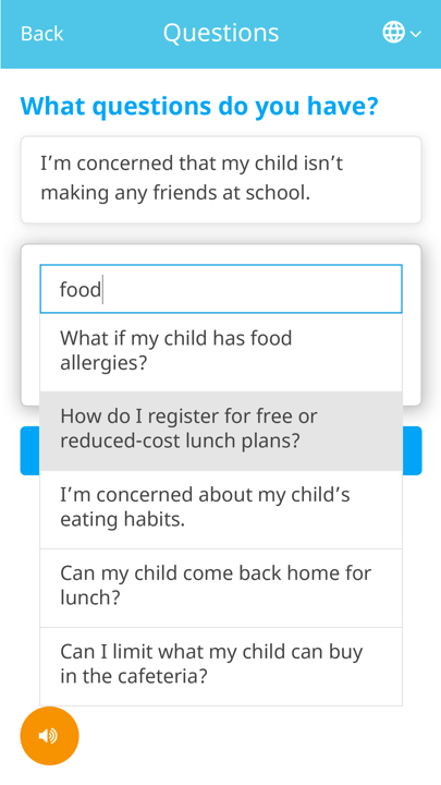 Screenshot of the Springboard webapp. The user is presented with a dropdown of suggested questions to ask based on what they have typed so far.